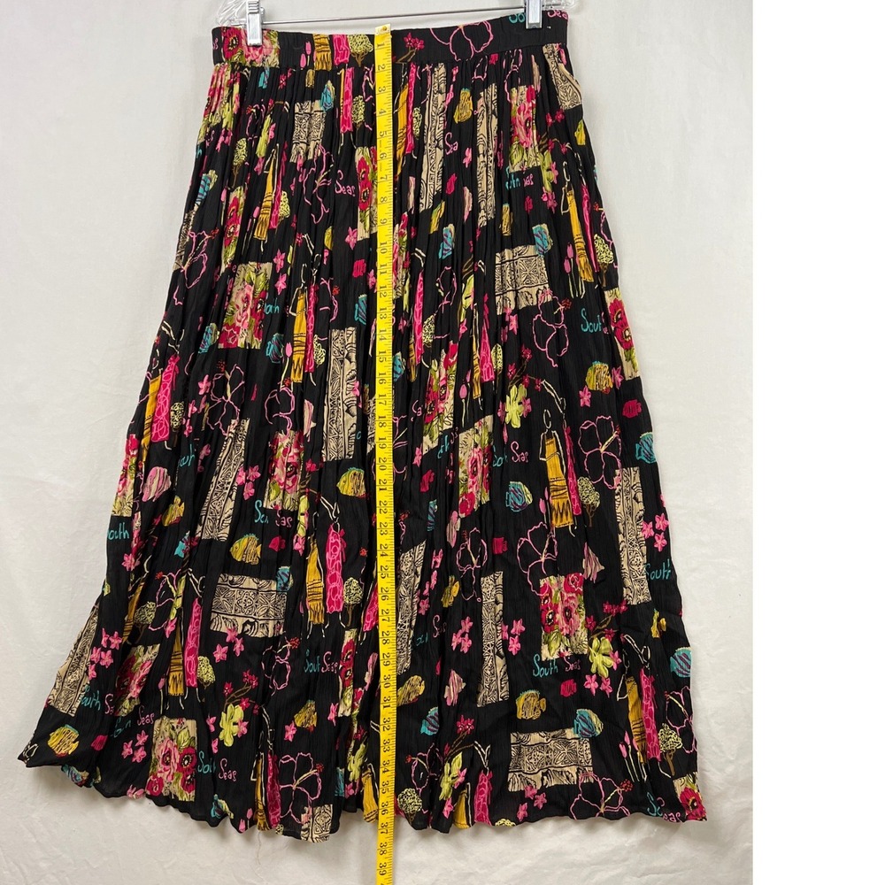 White Stag Maxi Skirt Womens 16W Black Tropical South Seas Rayon Pleated Flowy - Picture 5 of 8